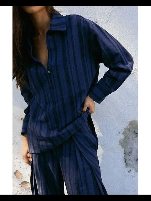 Free People Navy Blue Striped Tunic Top